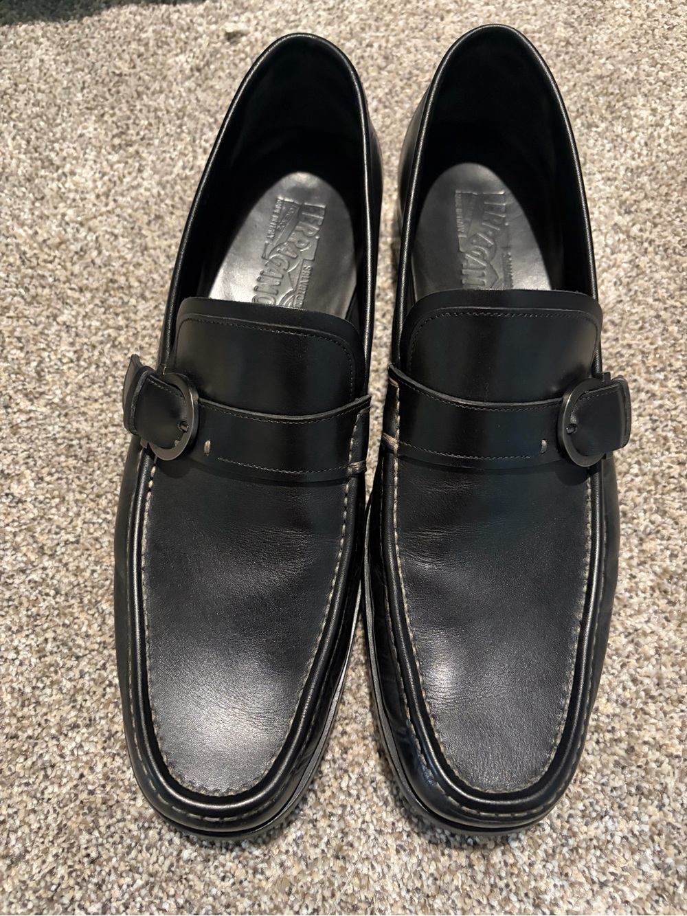 Salvatore Ferragamo Black Leather Buckle Loafers